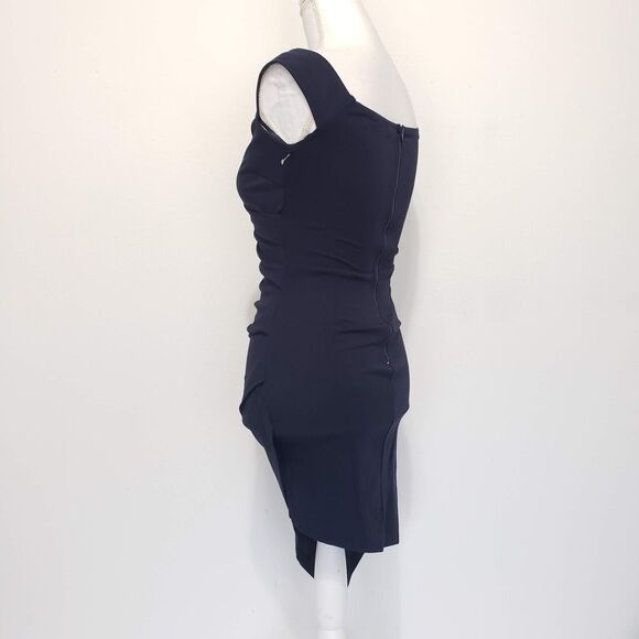 Trac Women SIZE S Navy Blue Off Shoulder Mini Dress Asymmetrical Hem Cocktail - Picture 4 of 13